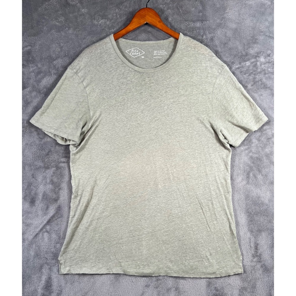 Alex Crane European Linen Tee Shirt Mens Medium Sage Green Short Sleeve USA